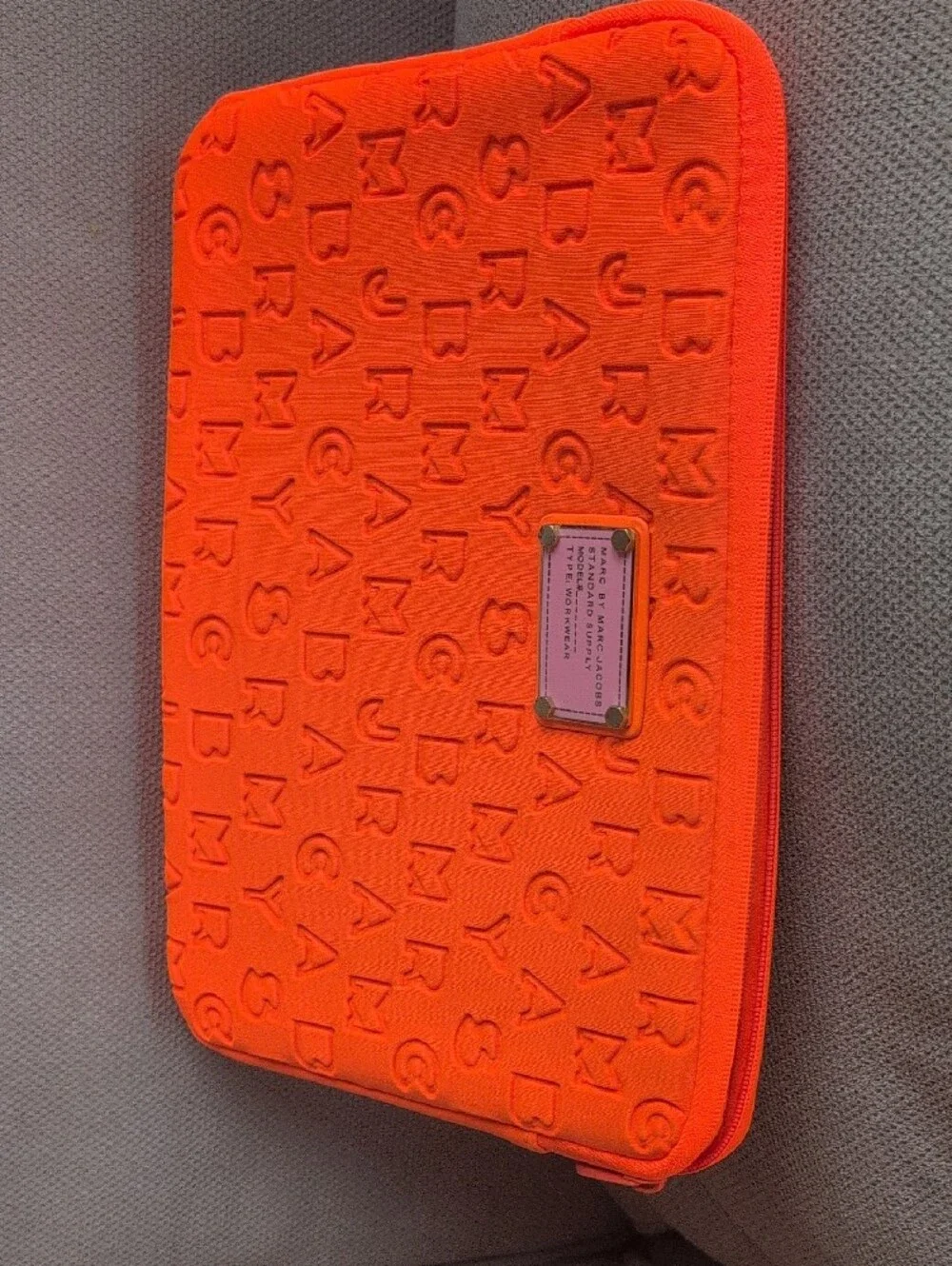 Marc by Marc Jacobs Neon Orange Embossed Logo Tablet Sleeve